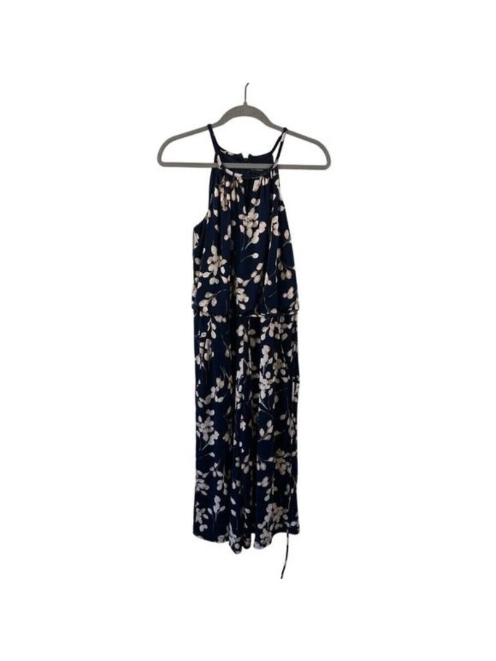 Maggy London Navy Floral Maxi Dress Halter Neck Sleeveless Size 4